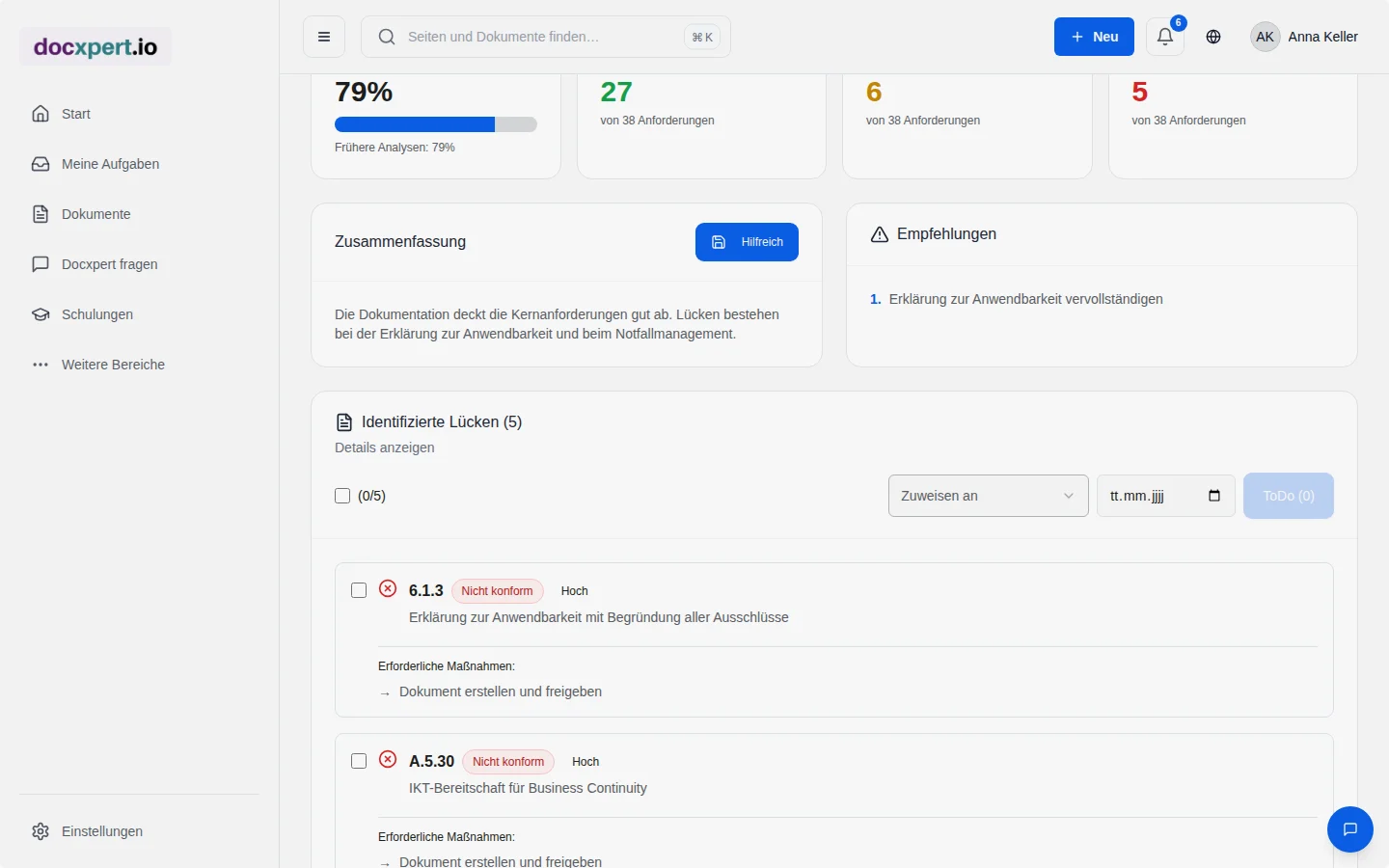 Gap-Analyse mit Abdeckung der ISO-9001-Anforderungen