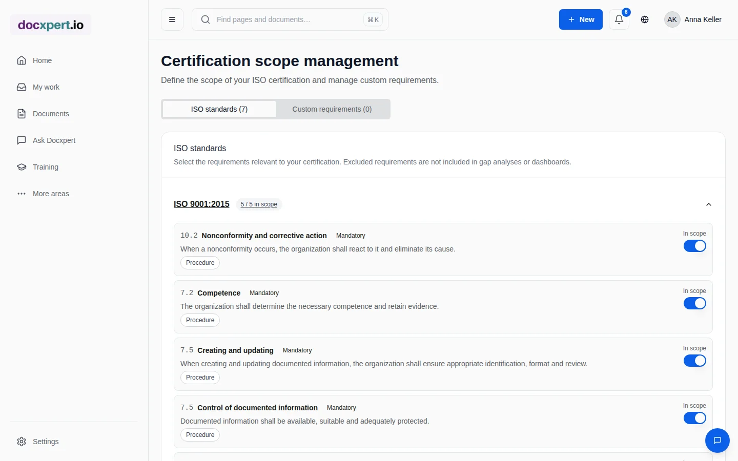 ISO 13485 requirements with linked documents